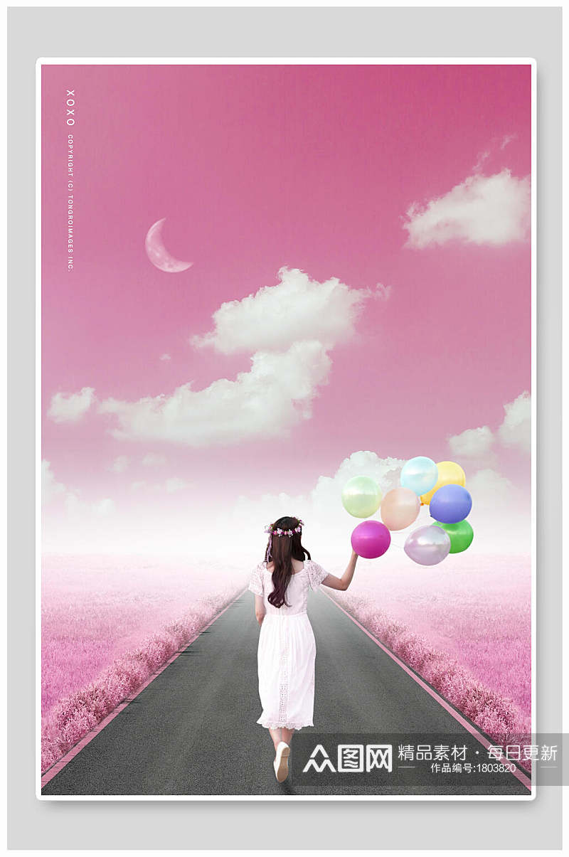 粉色女人气球情人节背景素材