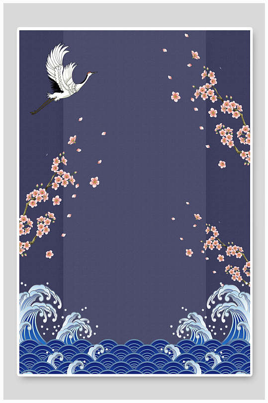 海浪花鹤黑色背景国潮背景