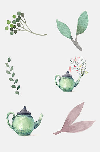 手绘画花卉茶壶素材免抠元素素材