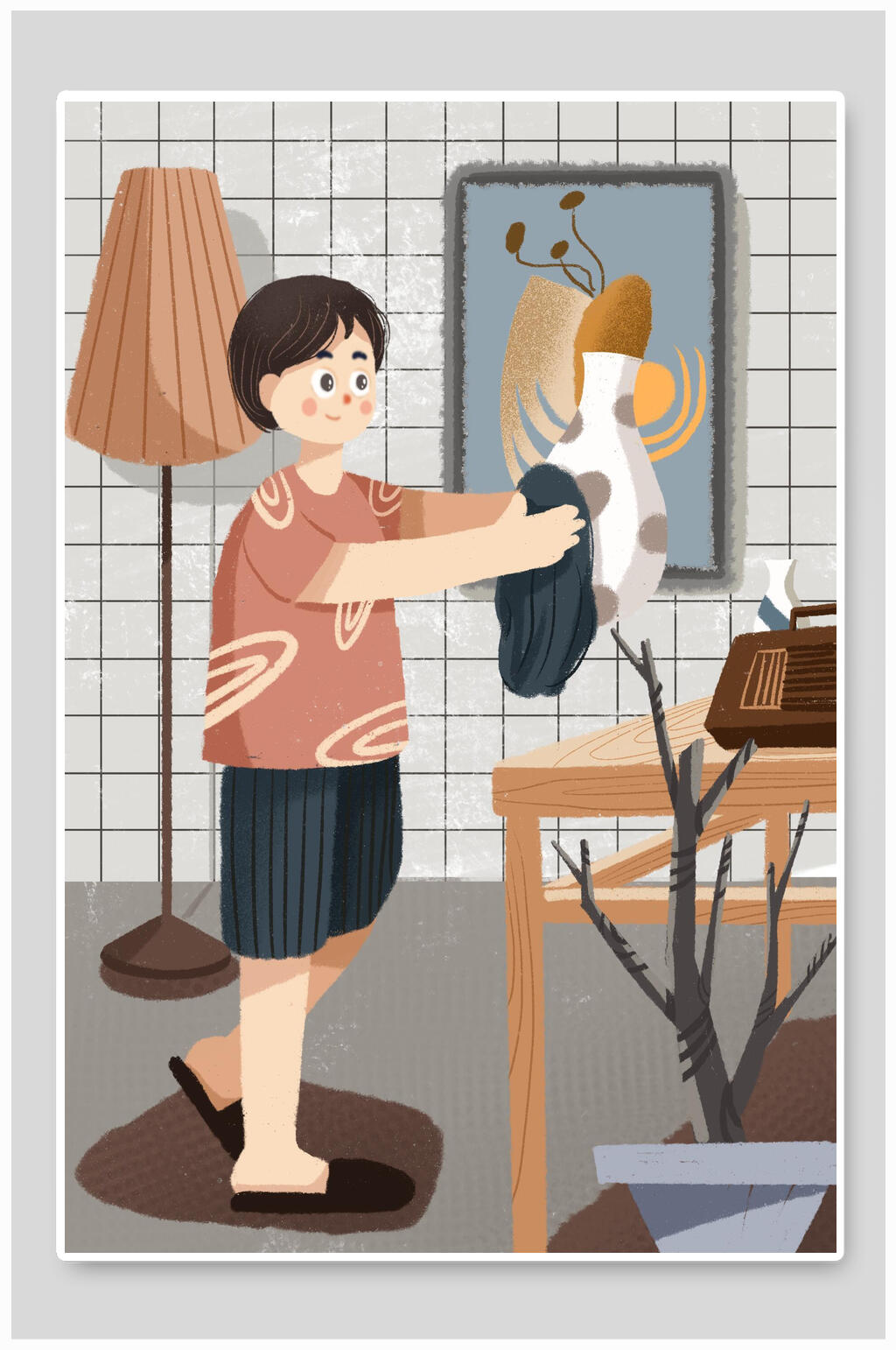 劳动节擦灰尘插画素材素材