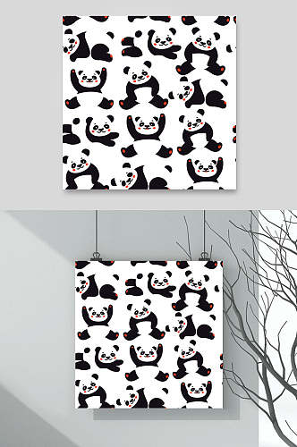 黑白熊猫卡通动物矢量背景素材