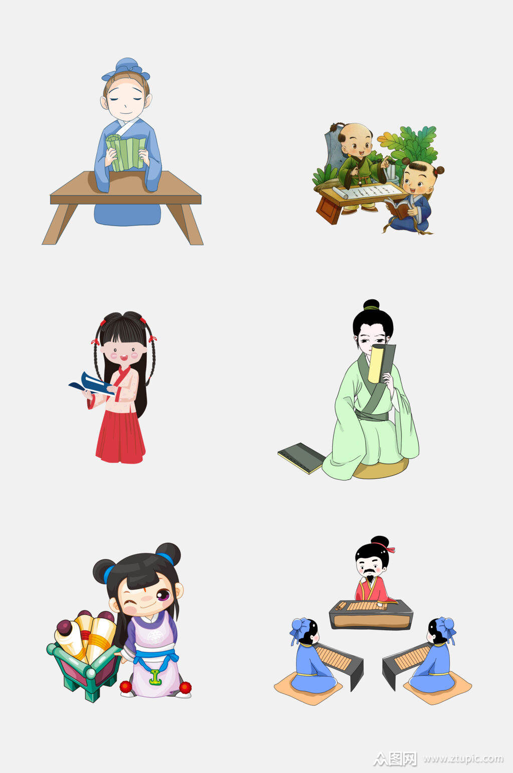 卡通漫画古代读书人国学人物元素素材