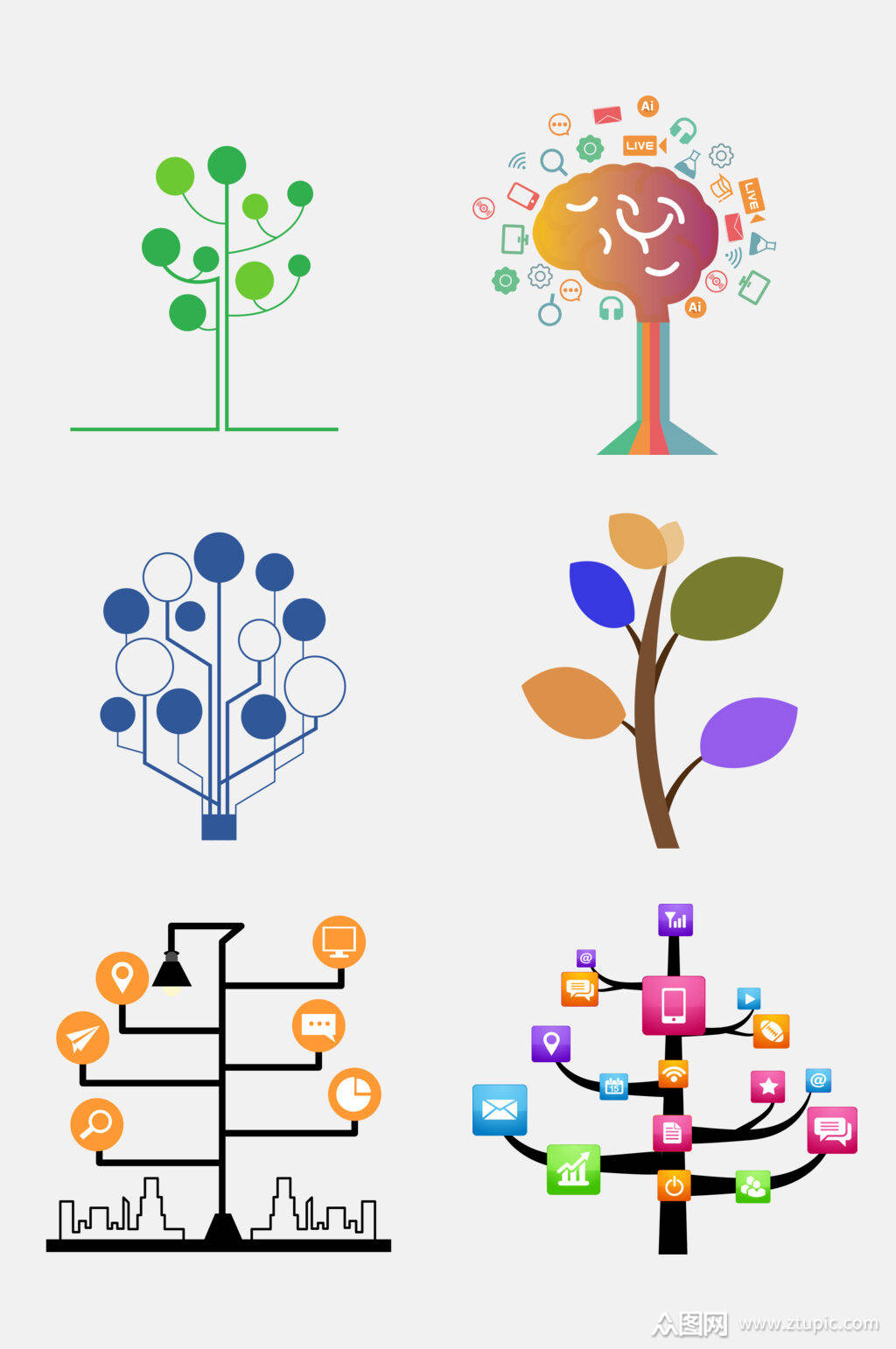 时尚卡通智慧树科技树状图元素素材模板下载-编号1795402-众图网
