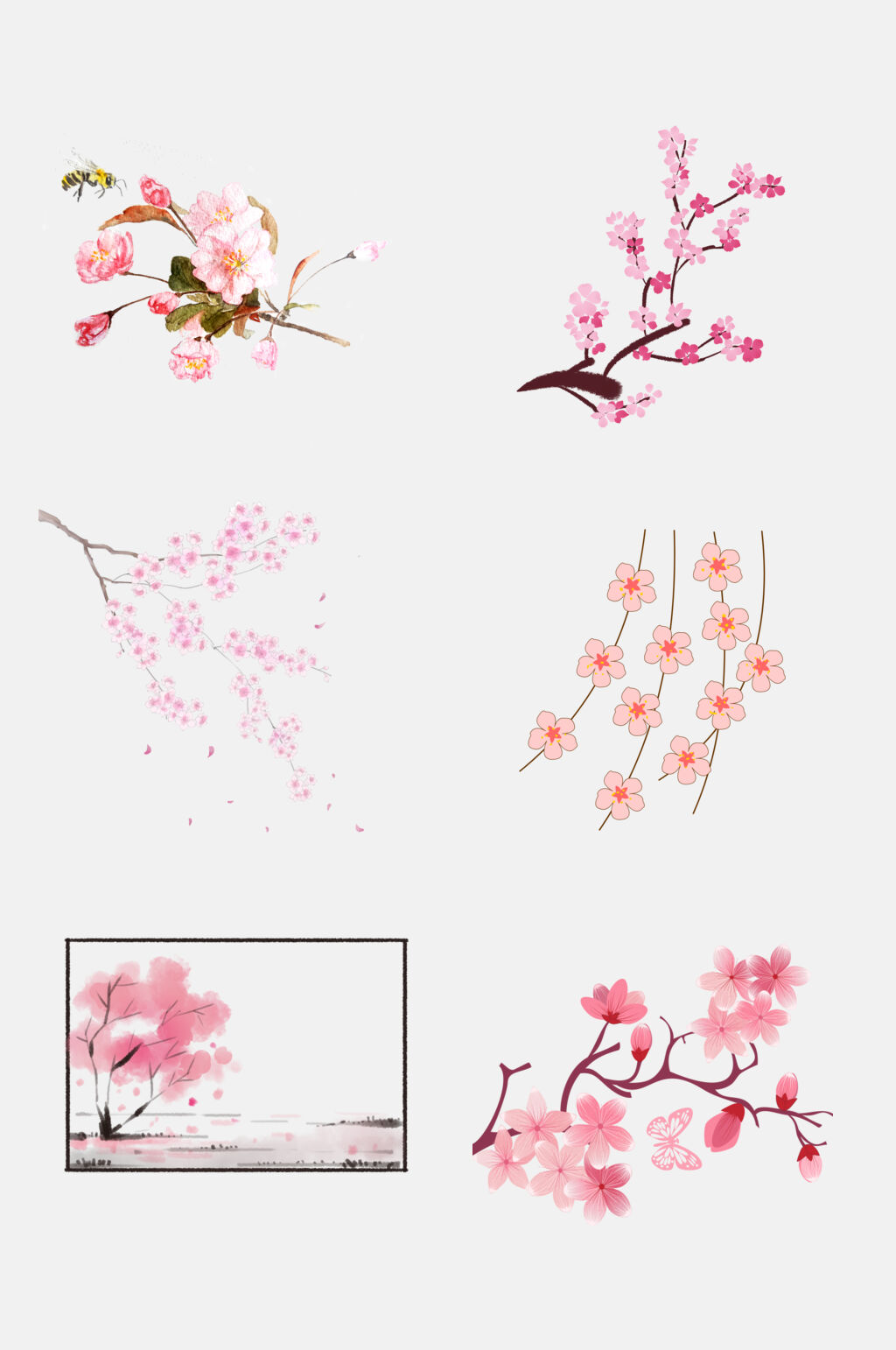 清新淡雅樱花节梅花节素材元素素材