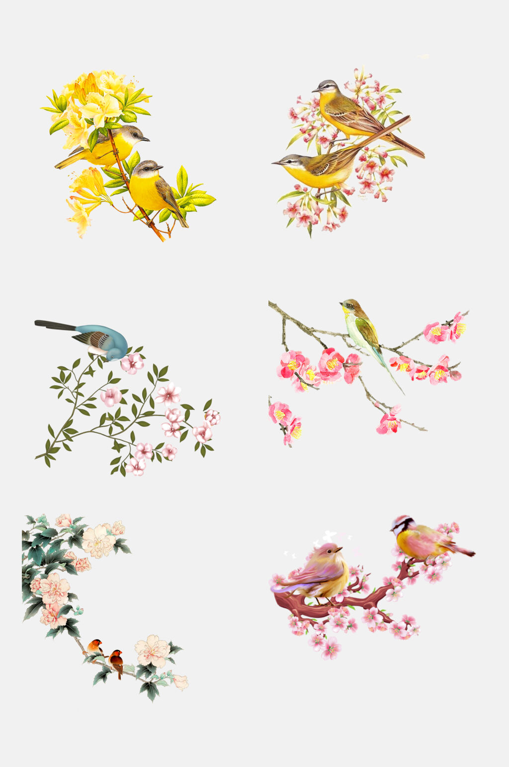 喜上眉梢手绘工笔水墨花鸟装饰画元素素材