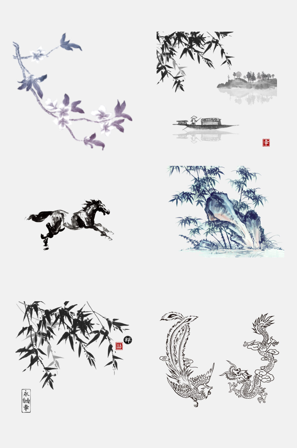 中国风水墨桃花元素素材素材