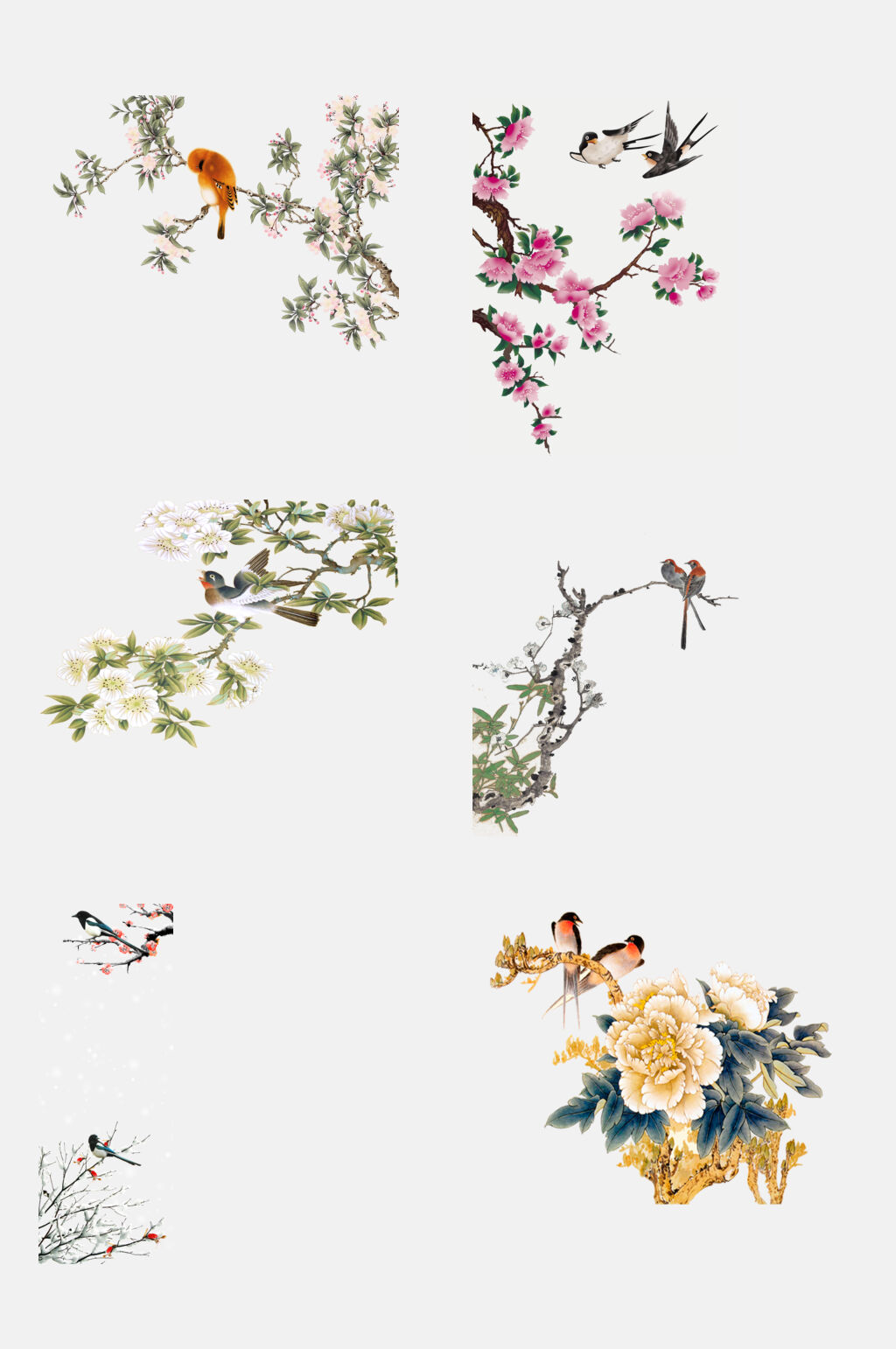 喜上眉梢手绘工笔水墨花鸟装饰画元素素材