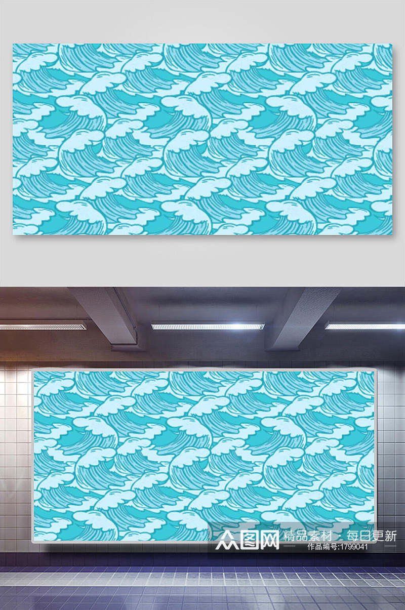 蓝色海浪波浪纹理背景素材展板素材
