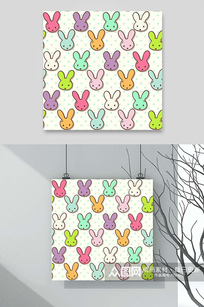 兔子彩色卡通动物矢量背景素材素材