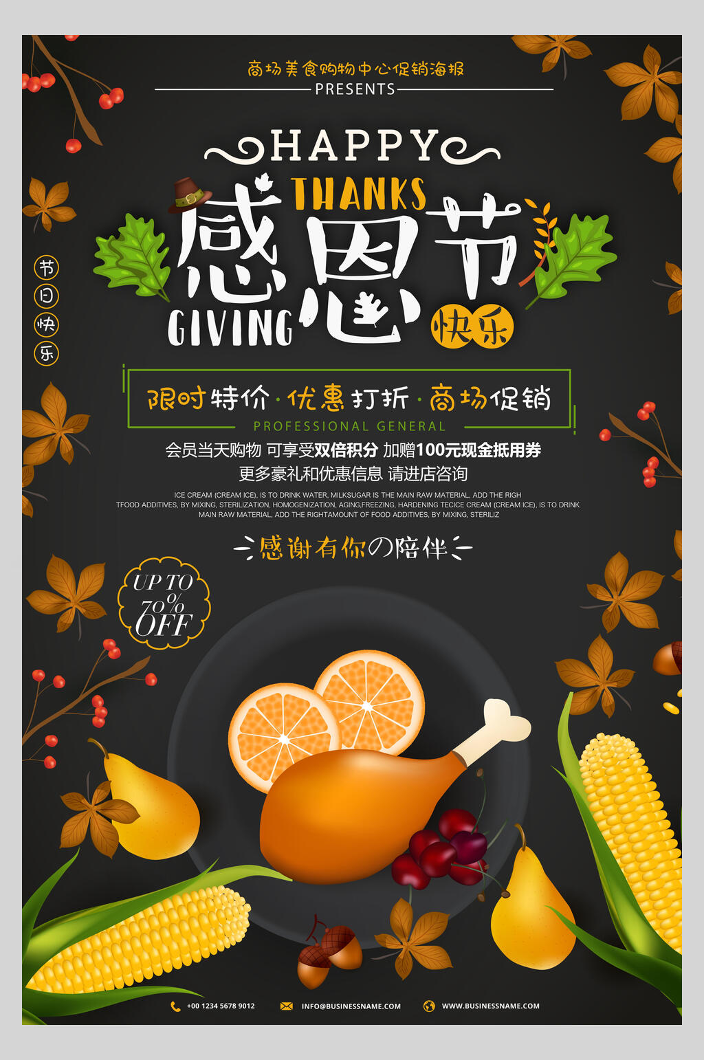 感恩节快乐美食促销海报素材