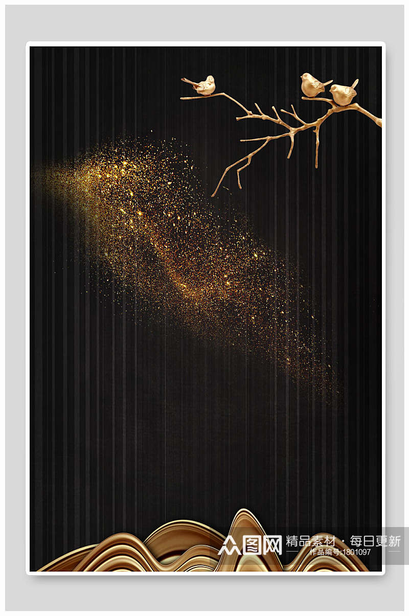 金色树枝斑点暗金海报背景素材