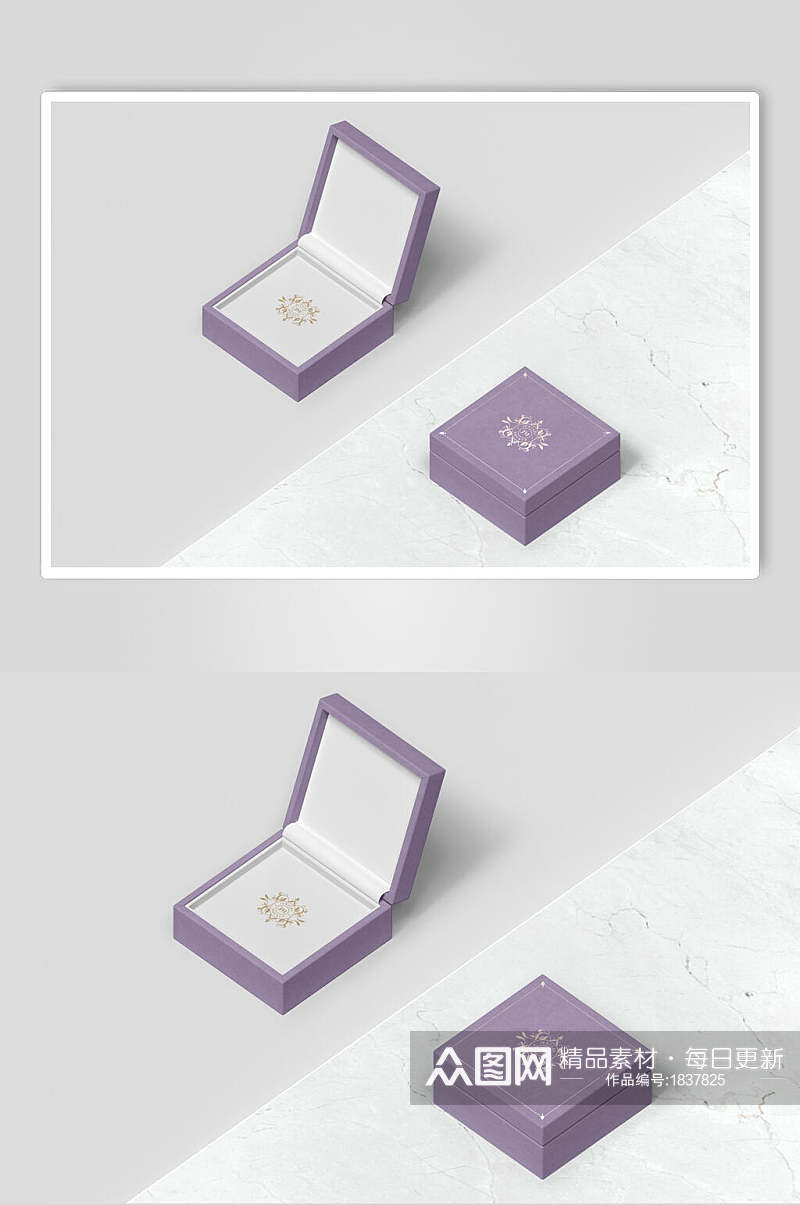 紫色珠宝首饰盒子包装样机效果图素材