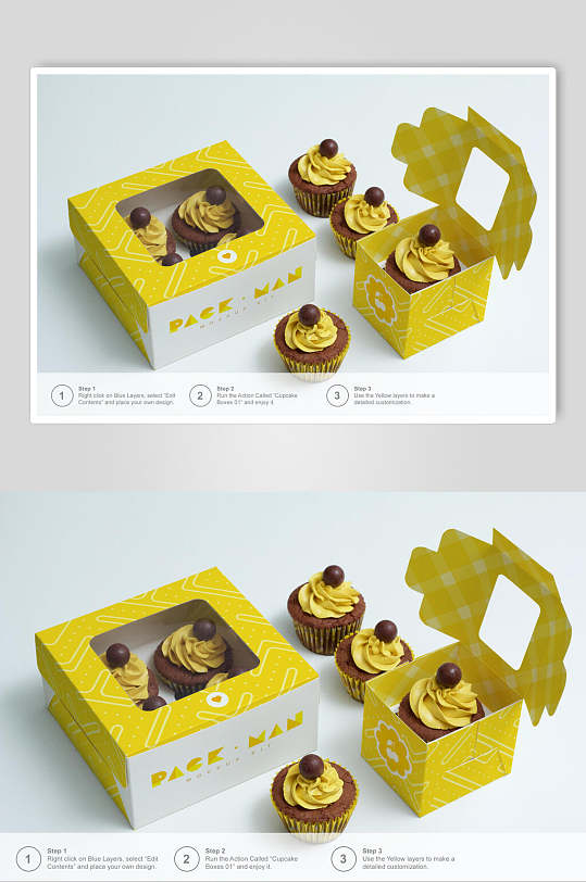 黄色甜品盒子包装样机