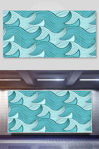 蓝绿色海浪波浪纹理背景素材展板