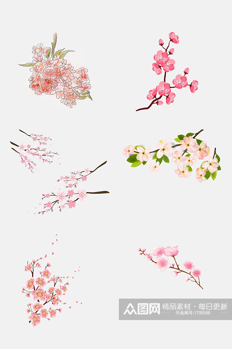 手绘画樱花节梅花节素材元素素材
