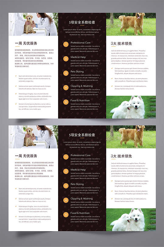 宠物店服务三折页设计模板宣传单