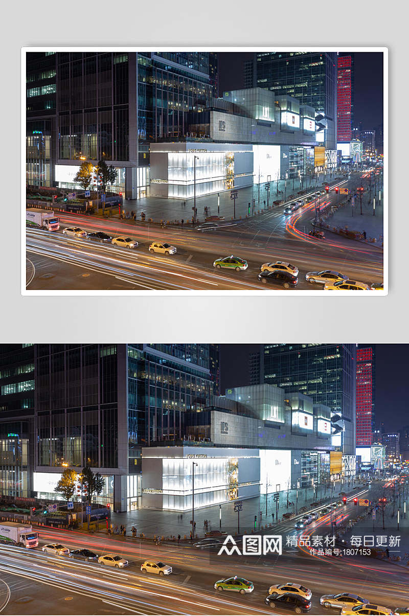 成都IFS国际金融中心全景转角车流夜晚高清图片素材