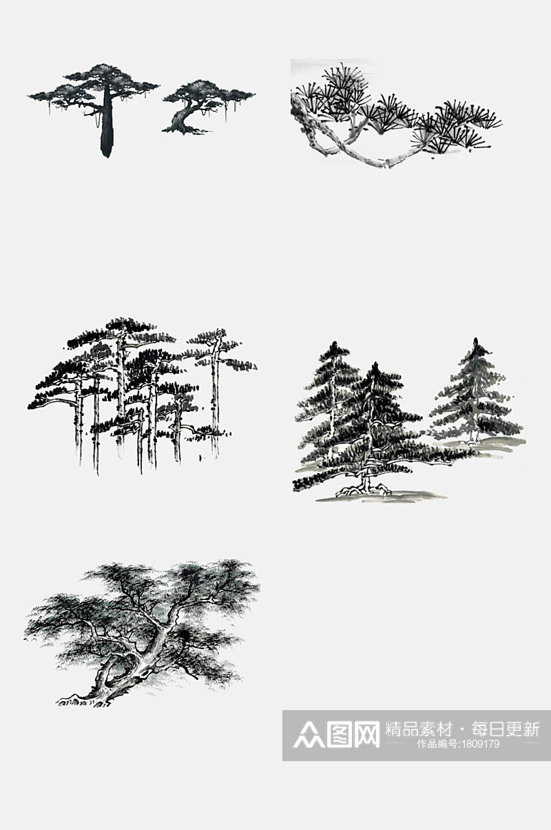 中国风水墨松树免抠设计元素素材素材