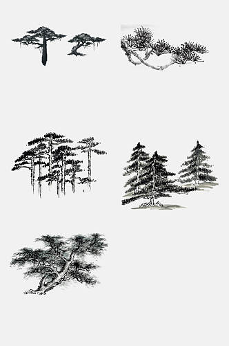 中国风水墨松树免抠设计元素素材