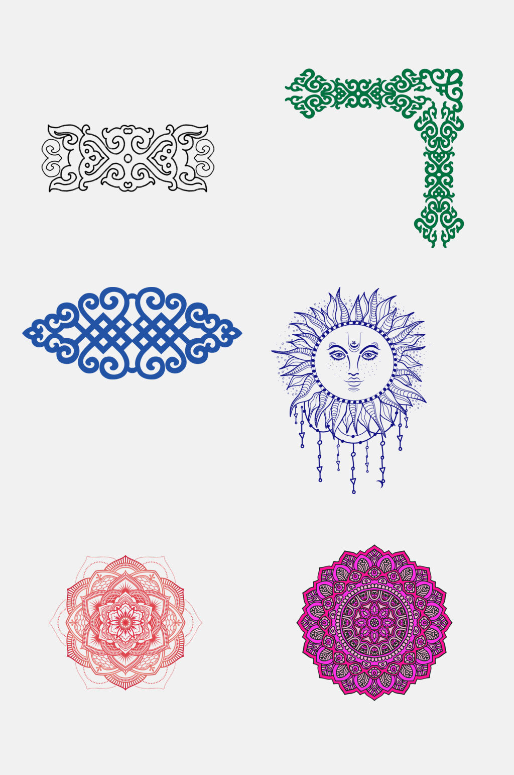 手绘画古典西藏蒙古花纹免抠元素素材素材