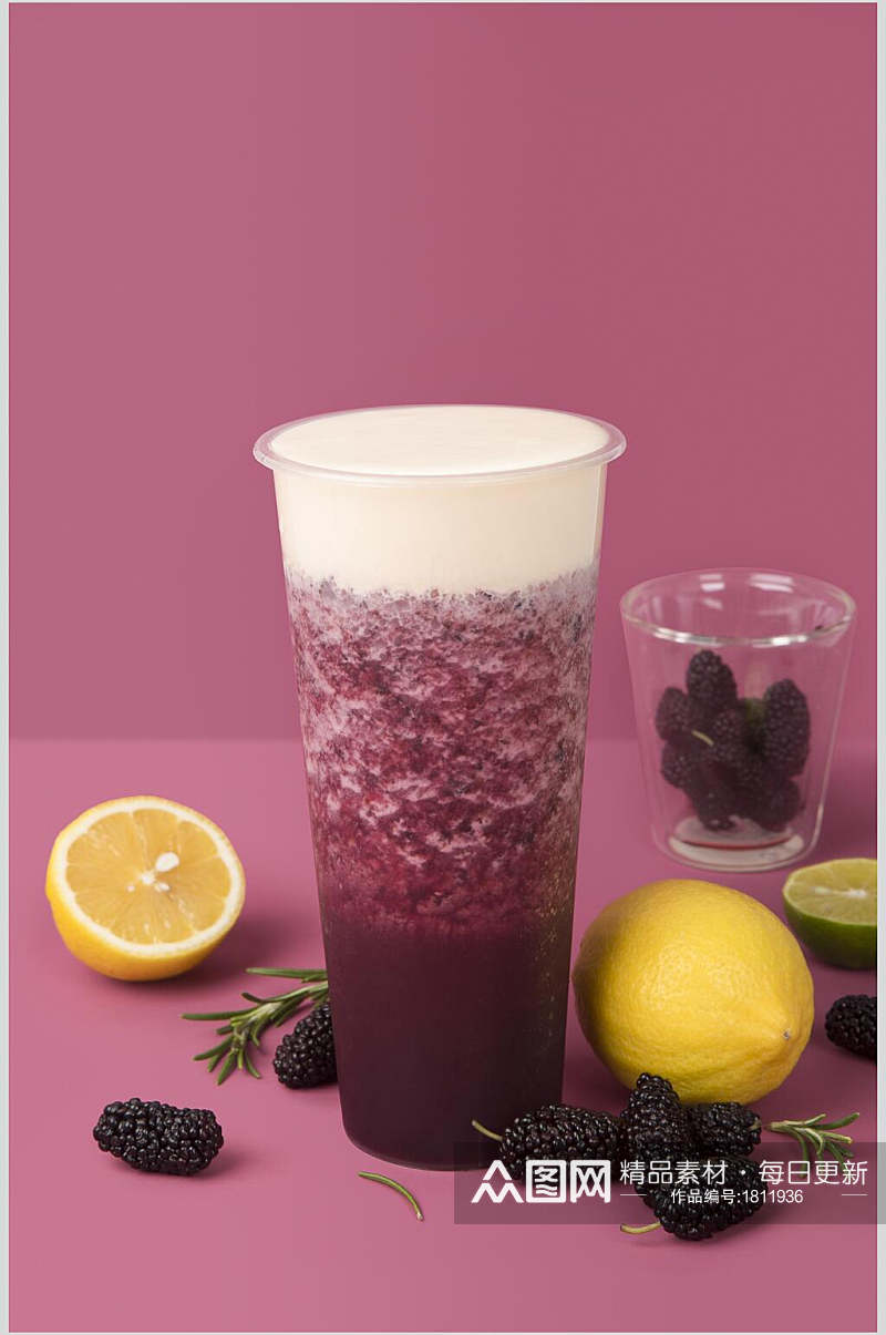 桑葚柠檬奶茶水果茶摄影图素材