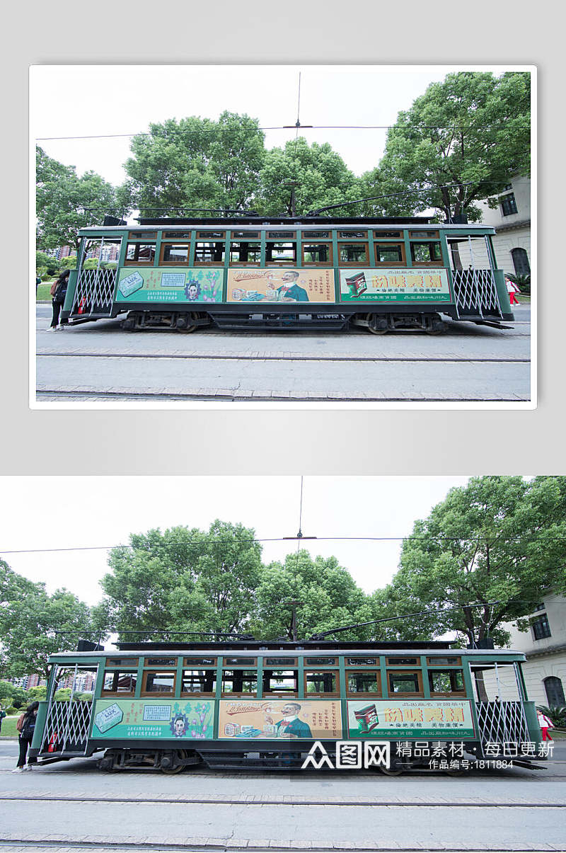 老上海电影场景有轨电车高清图片素材