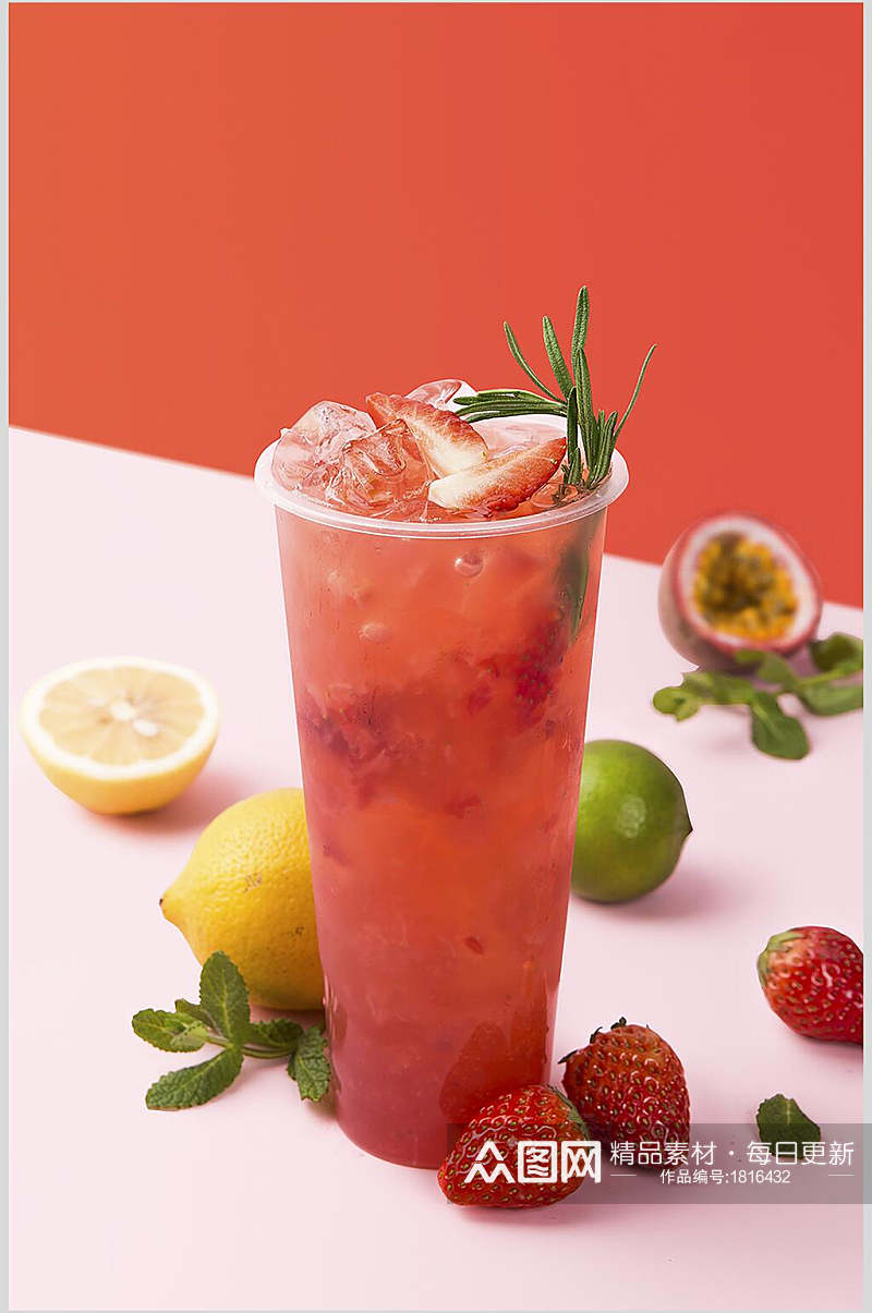 鲜果汁草莓奶茶水果茶食品摄影图片素材