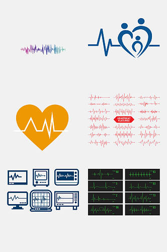 卡通心电图免抠元素素材