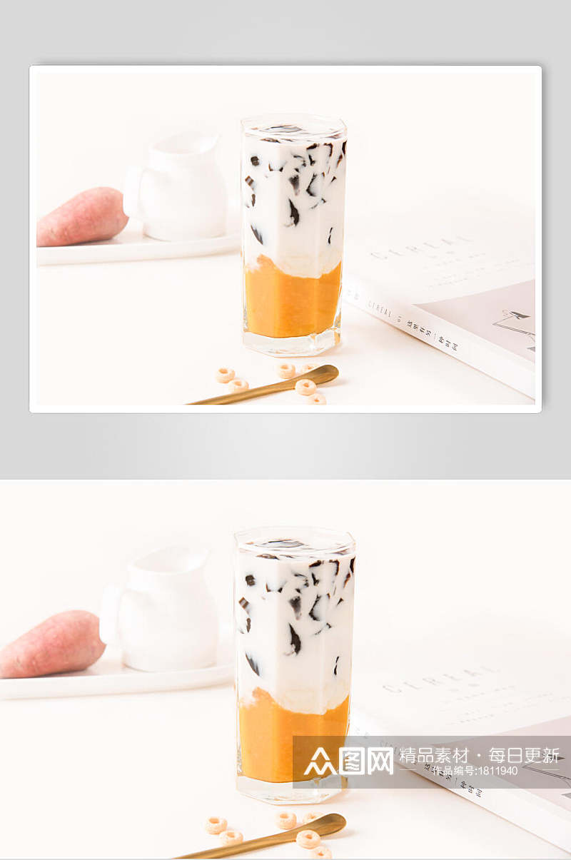 芒果布丁奶茶水果茶图片素材