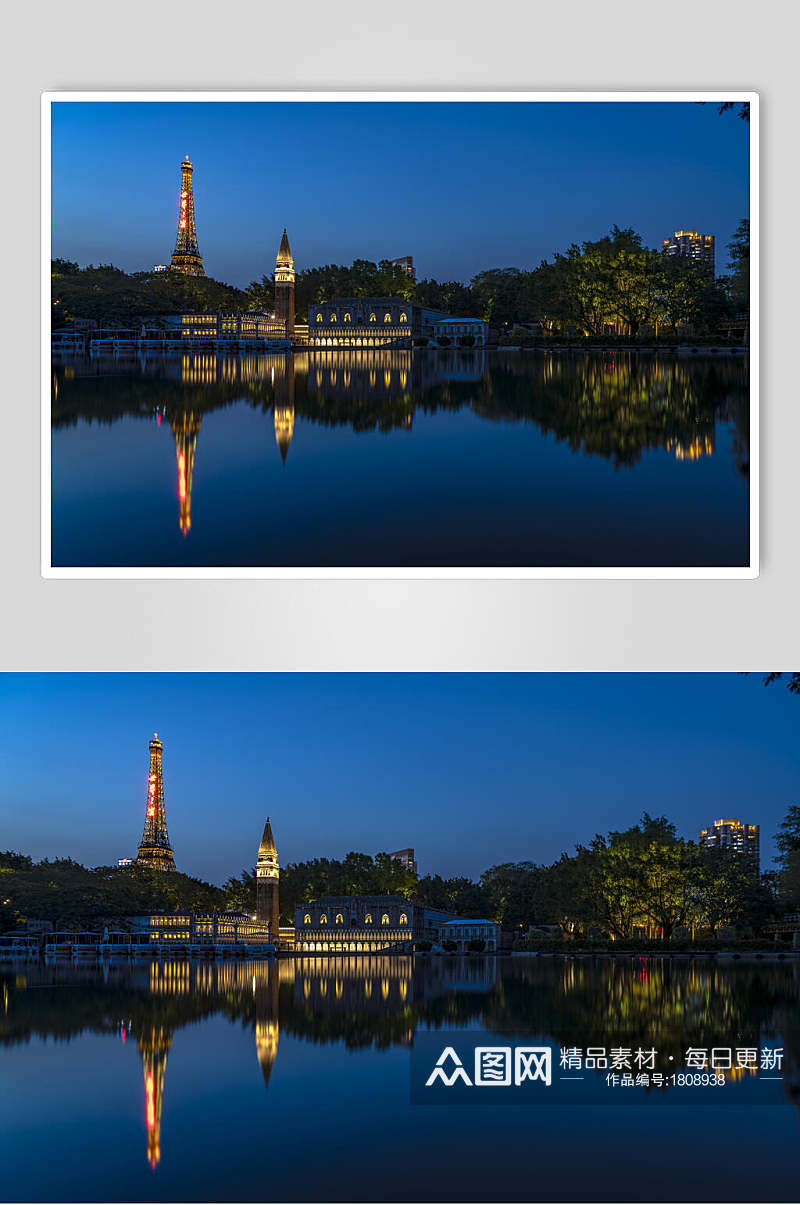 深圳世界之窗夜景倒影高清图片素材