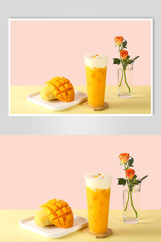 芒果果汁奶盖高清图片