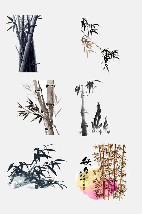 中国风水墨画竹子元素素材
