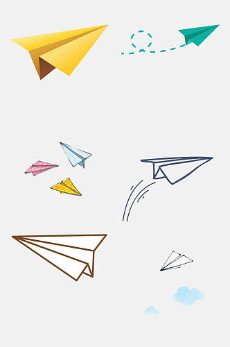 手绘画纸飞机免抠元素素材