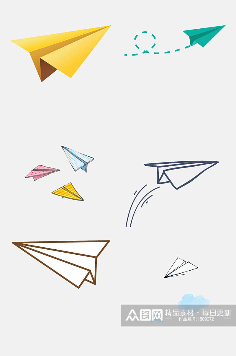 手绘画纸飞机免抠元素素材素材