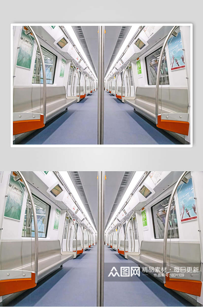 对称无人地铁车厢内部图片素材