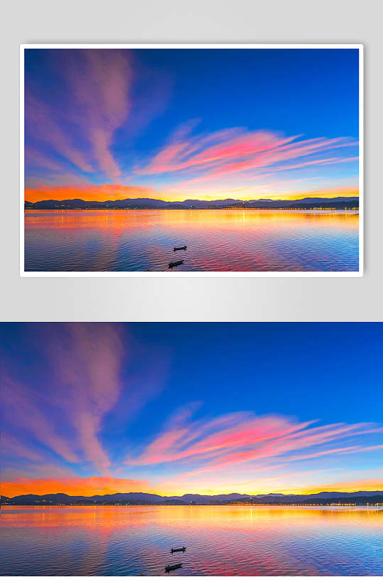 色彩斑斓的洱海晨曦高清图片