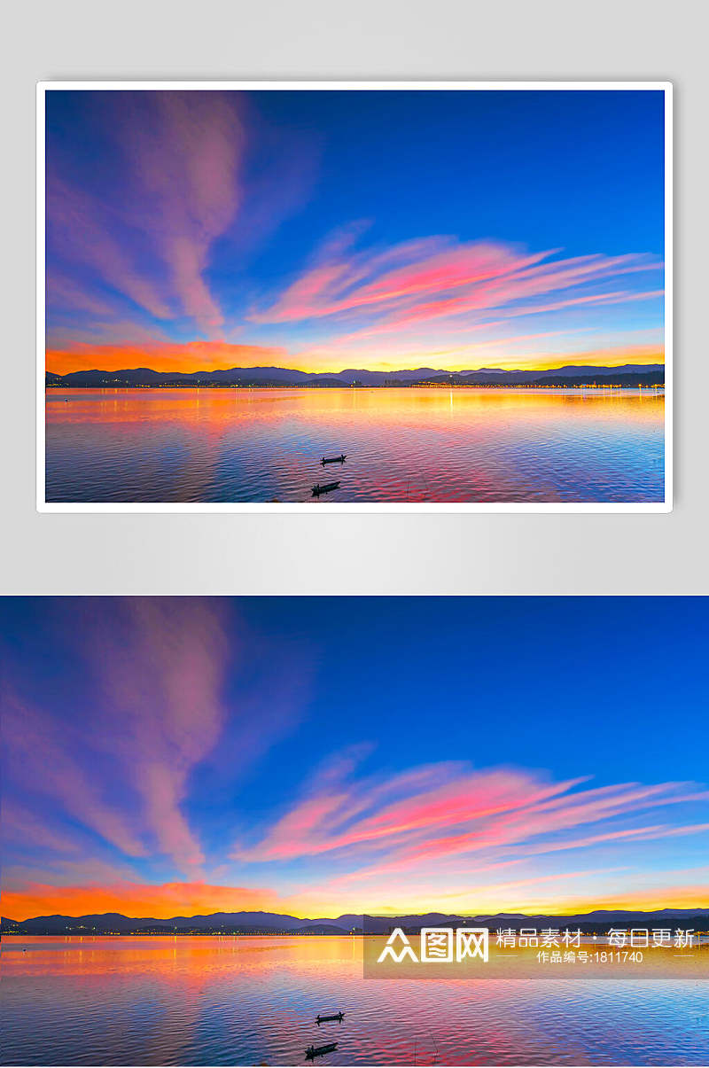 色彩斑斓的洱海晨曦高清图片素材
