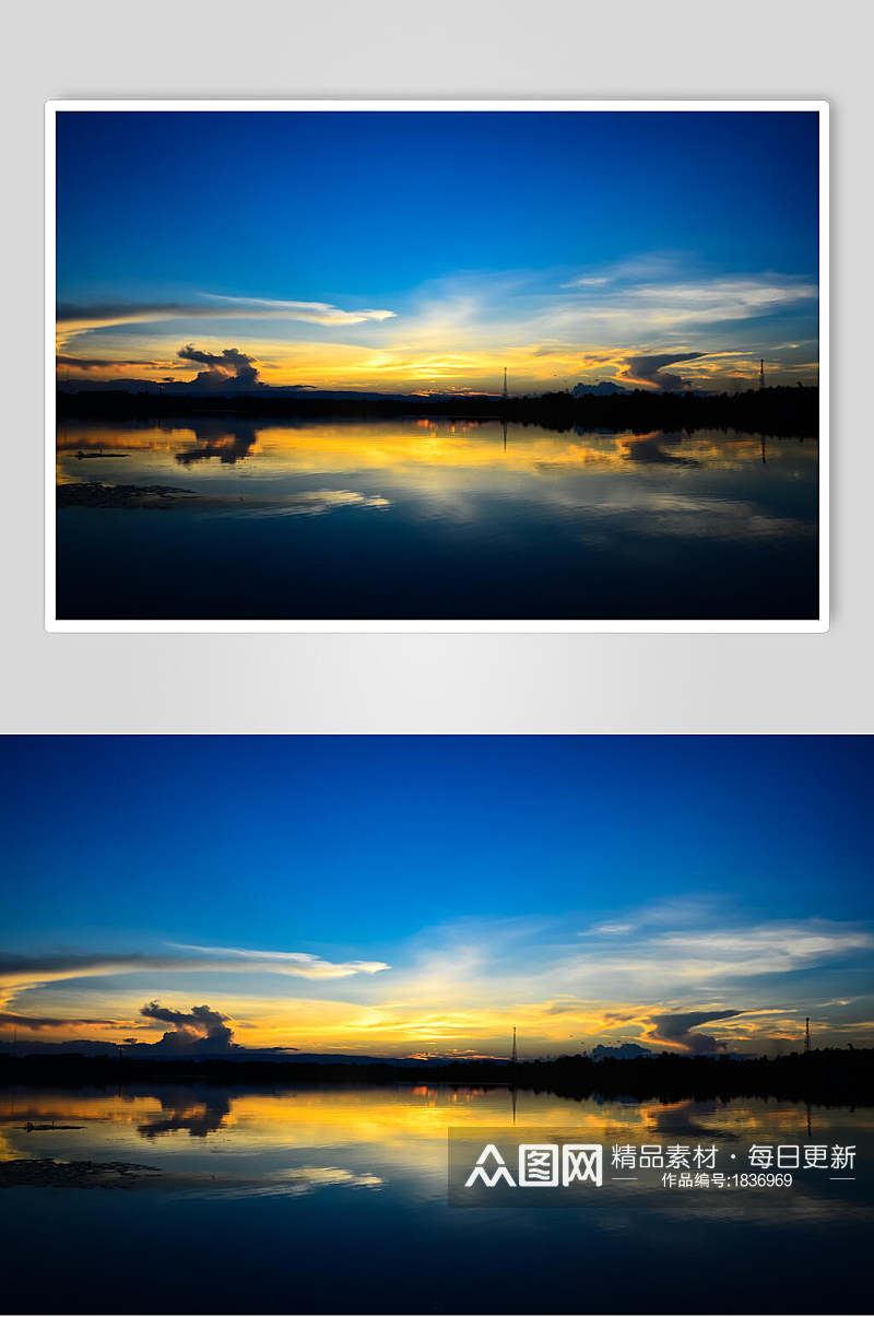 黄昏日出湖泊湖面摄影主题图片素材