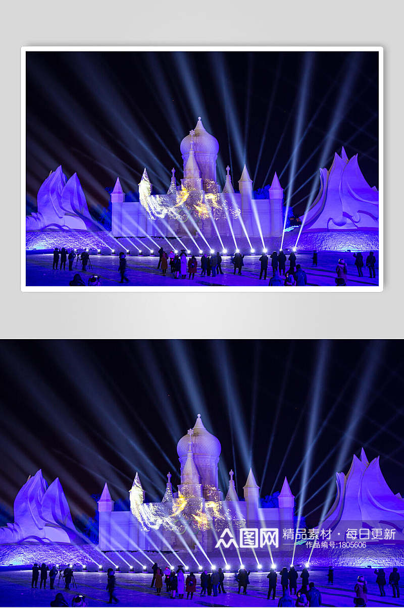 哈尔滨雪博会雪雕灯光秀高清图片素材