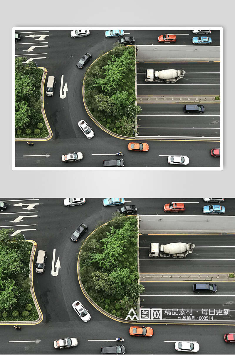 俯拍深圳道路上的汽车高清图片素材