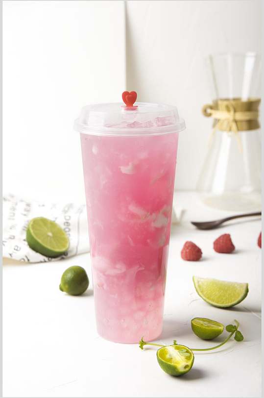 柠檬樱花奶茶水果茶摄影图片