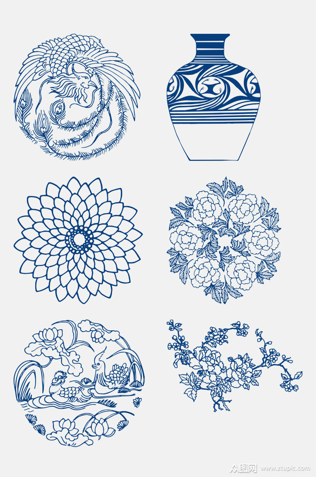 复古青花瓷素材设计元素素材