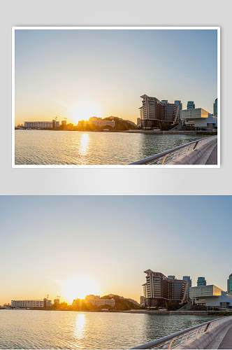 温暖阳光中的港湾全景高清图片