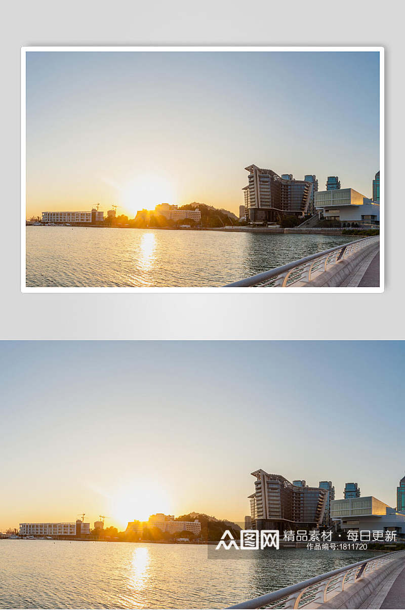 温暖阳光中的港湾全景高清图片素材