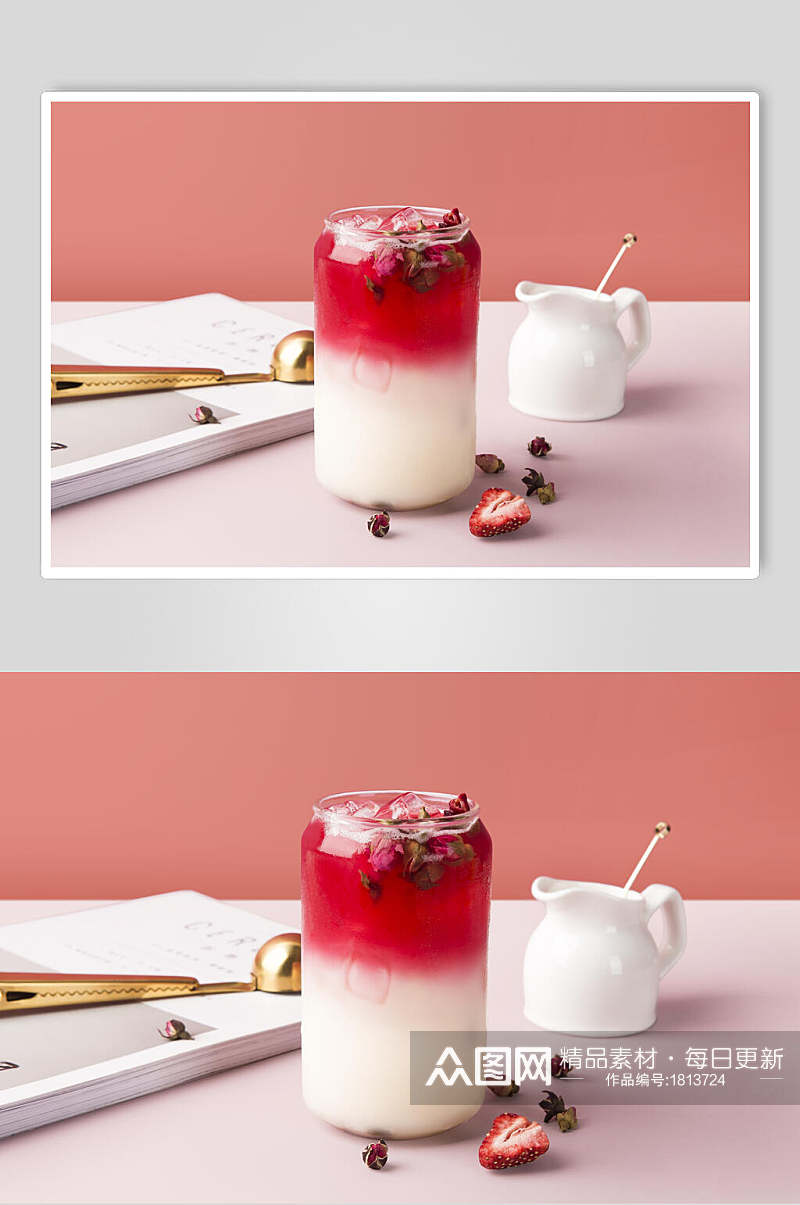 招牌美味草莓奶茶水果茶图片素材