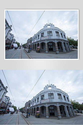 老上海影视场景街角老式建筑高清图片