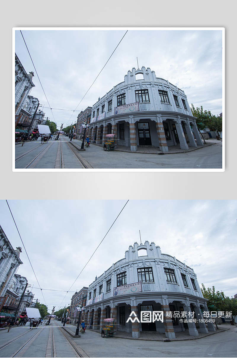 老上海影视场景街角老式建筑高清图片素材