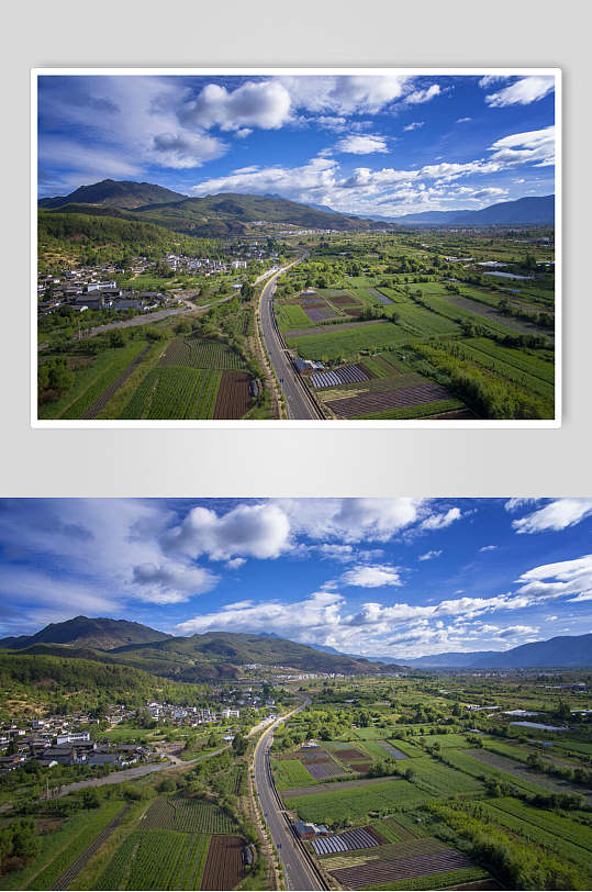 大气丽江雪山城市田野航拍高清图片