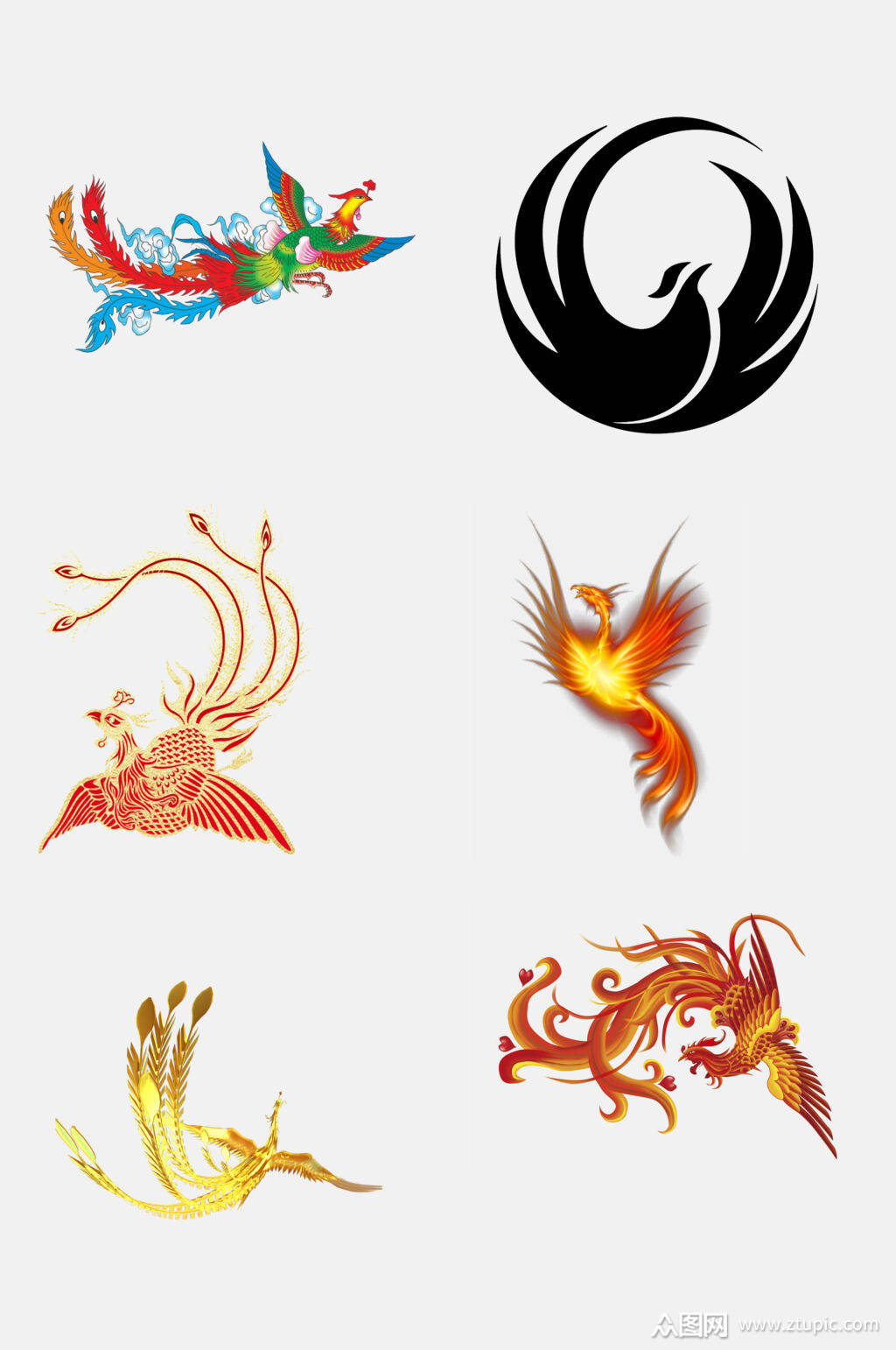 中国风手绘画凤凰免抠元素素材
