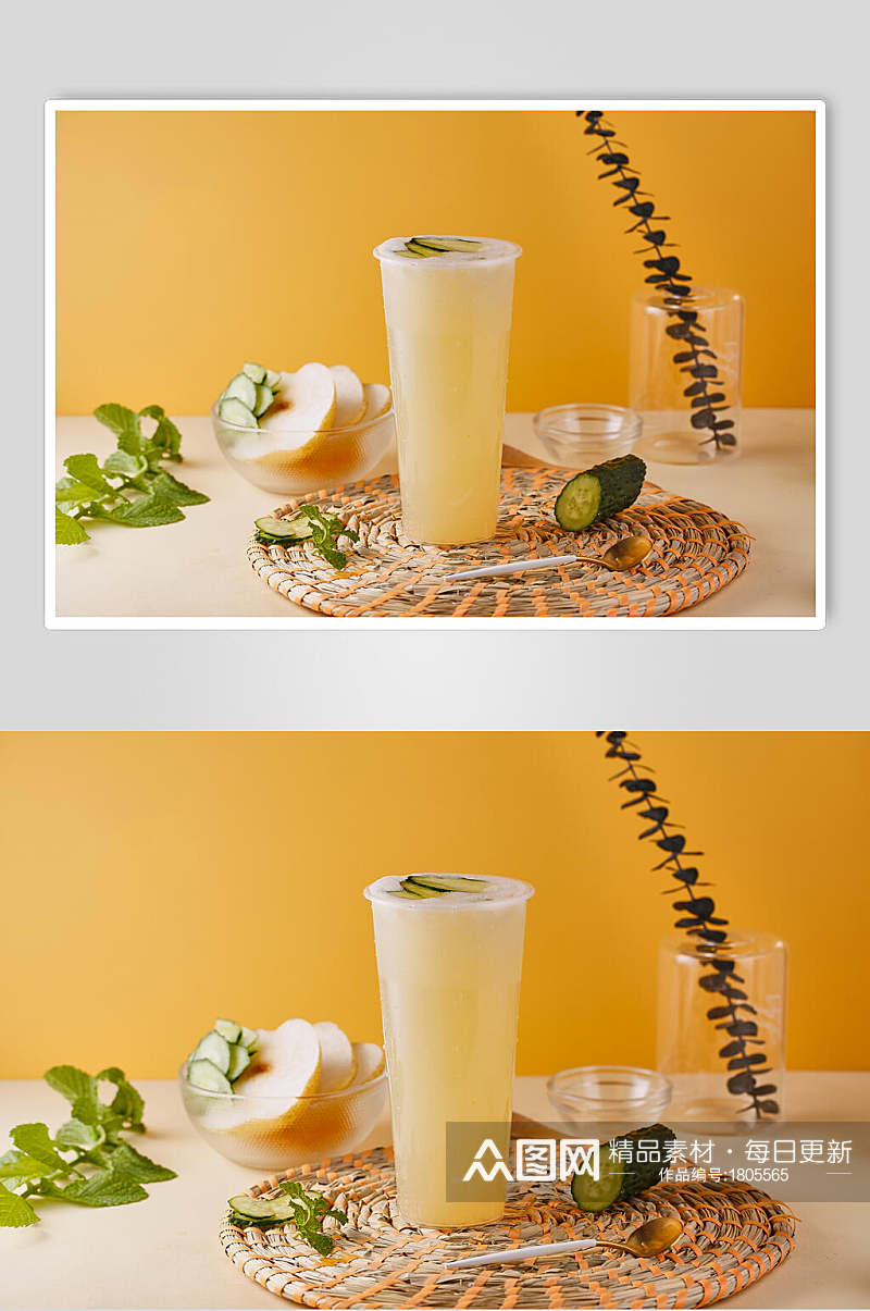 黄瓜雪梨汁高清图片素材